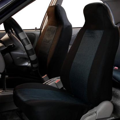 FH Group All Purpose Flat Cloth Car Seat Covers for Bucket Seats, 2 Piece Universal Fit, Washable Seat Covers for SUV, Sedan, Van - Front Set Black