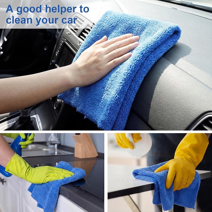 Shimeyao 30 Pcs 16 x 24 Inch Edgeless Microfiber Plush Towels for Cars Detailing Drying Wash Polishing Absorbent Cleaning Cloths, 500 GSM (Dark Blue)