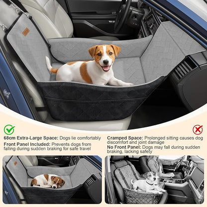 Elevated Dog Car Seat, Dog Booster Car Seats for Small & Medium Breeds Up to 35lbs, Fully Detachable and Washable, Soft Foam Pet Carseat with 2 Storage Pockets & 3 Safety Belts, Black & Gray