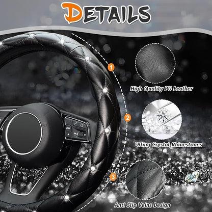 KAFEEK 16 inch Diamond Soft Leather Steering Wheel Cover,Compatible for F150 F250 F350 Ram 4Runner Tacoma Tundra Range Rover