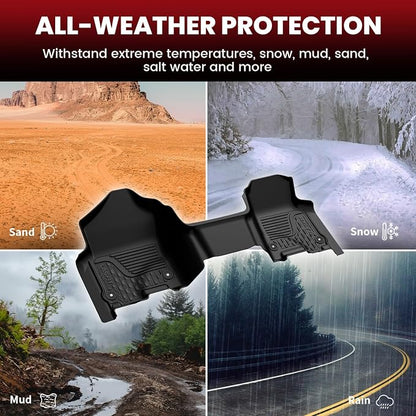 LASFIT Floor Mats for Ram 1500 Crew Cab 2019-2024 Bench Seat (NOT for Bucket/Classic Model/Quad Cab) with Rear Under-Seat Storage 4 Full Size Doors, All Weather TPE Custom Fit 1st & 2nd Row, Black