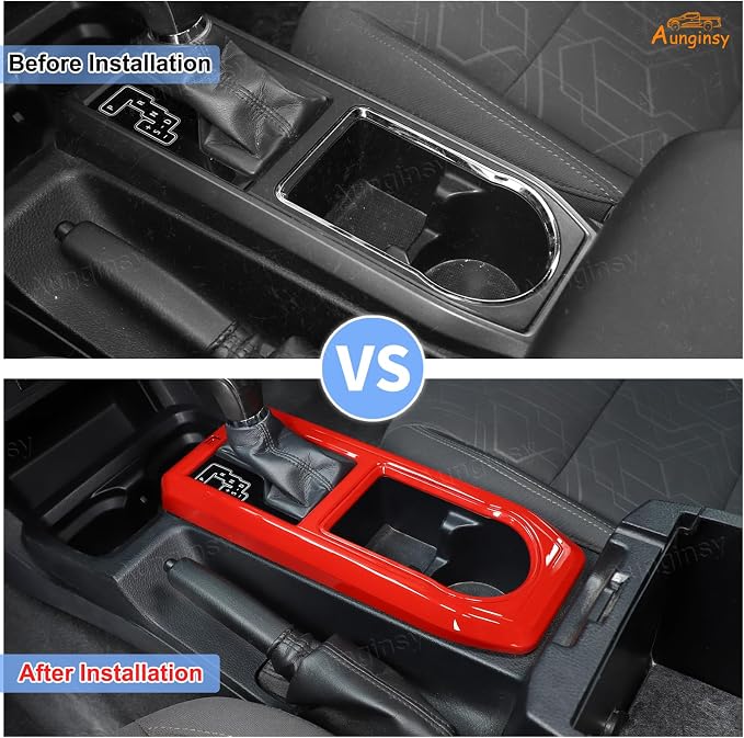 Aunginsy Car Gear Shift Panel Cover Cup Holder Trim Kit Compatible with Toyota Tacoma 2016-2023 Center Console Gear Shifter Cupholder Panel Decorative Frame Protection Ring ABS Interior Accessories