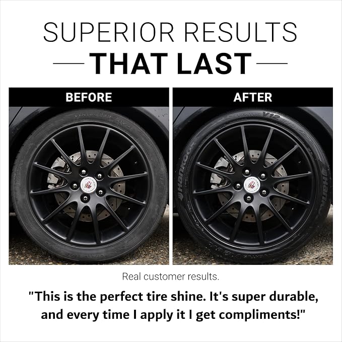 CAR GUYS Tire Shine Spray - The Perfect Deep Black Shine - Long Lasting Car Tire Dressing - No Sling & Dry to Touch - 18 Oz Kit with Applicator