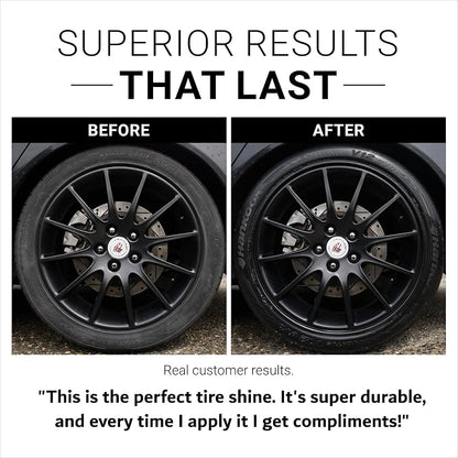 CAR GUYS Tire Shine Spray - The Perfect Deep Black Shine - Long Lasting Car Tire Dressing - No Sling & Dry to Touch - 18 Oz Kit with Applicator