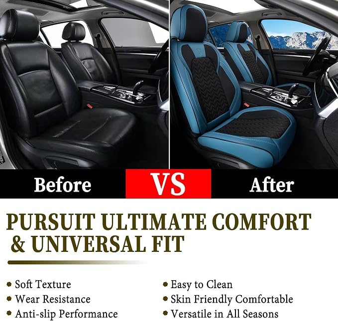 Coverado Car Seat Cover Winter, Front Seat Cover, 2PCS Car Seat Protector, Seat Covers for Cars, Breathable Faux Leather Car Seat Cushion, Car Seat Protector, Blue Car Seat Covers Fit Most Vehicles