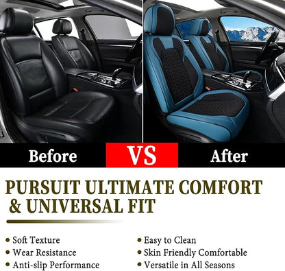 Coverado Car Seat Cover Winter, Front Seat Cover, 2PCS Car Seat Protector, Seat Covers for Cars, Breathable Faux Leather Car Seat Cushion, Car Seat Protector, Blue Car Seat Covers Fit Most Vehicles