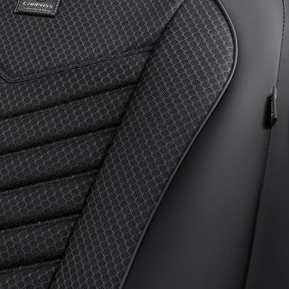 CAR PASS 3D Foam Mesh Leather Seat Covers Front Seats, Breathable Two Front Seat Cover for Cars, Comfortable Universal Fit for SUV Truck Sedan Automotive Anti-Slip Airbag Compatible, All Black