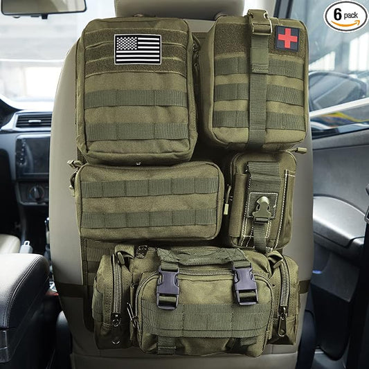 Universal Tactical Car Seat Back Organizer Bag Tactical Molle Vehicle Organizers Panel Vehicle Protector Organizers with 5 Detachable Pouches for Car Truck Ford Jeep (Army green)