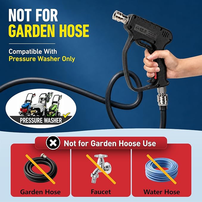Pressure Washer Short Gun, 5000 PSI/10.5 GPM High Power Washer Spray Gun with 3/8'' Swivel Quick and M22-14mm Connect for Foam Cannon Car Wash