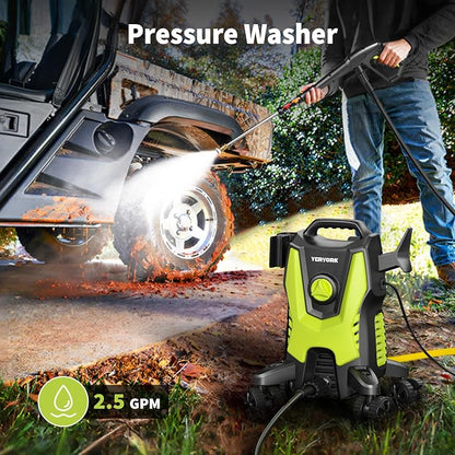 Yeryork Pressure Washer, 3500 PSI Power Washer with 4 Lockable Wheels, Steel Wand, 4 Quick Connect Nozzles, 500ml Foam Cannon, High Pressure Washer for Decks/Driveways/Cars Cleaning