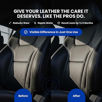 Leather Cleaner & Ceramic Coating Spray Kit: Long-Lasting Leather Protector for Tesla Vegan Leather, Car Seats, Furniture and Shoes – Universal Nano Ceramic Shield to Repel Dirt and Liquids