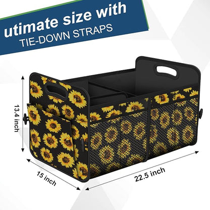 Femuar Car Trunk Organizer with 72L Large Capacity Waterproof Collapsible and 11 Pockets, Trunk Organizer for Car SUV/Jeep/Sedan, Large Size, Sunflower