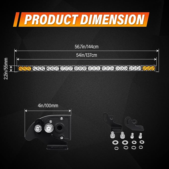 AUXTINGS 54 inch Single Row Dual Color LED Light Bar 300W Off Road Light Bar White Amber Combo LED Work Light Truck UTV 4x4 Cars SUVs ATVs Boats Fog Driving Light with Wiring Harness kit