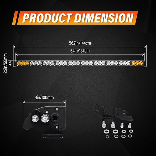 AUXTINGS 54 inch Single Row Dual Color LED Light Bar 300W Off Road Light Bar White Amber Combo LED Work Light Truck UTV 4x4 Cars SUVs ATVs Boats Fog Driving Light with Wiring Harness kit