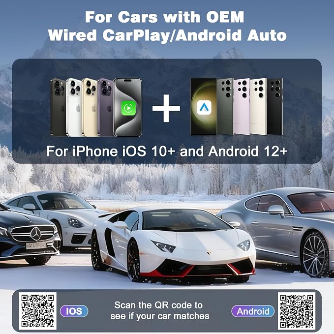 4-in-1 Wireless CarPlay & Android Auto Adapter, Screen Mirroring & HDMI Output for Cars with OEM Wired iPhone/Android, Plug & Play