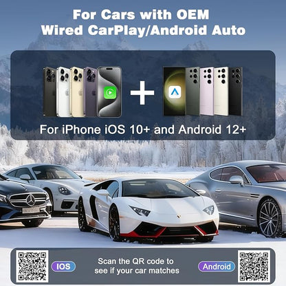 4-in-1 Wireless CarPlay & Android Auto Adapter, Screen Mirroring & HDMI Output for Cars with OEM Wired iPhone/Android, Plug & Play