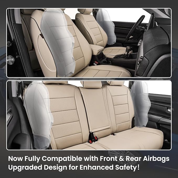 EKR CRV Seat Covers Custom Fit for Honda CRV 2023 2024 2025 2026 Leather Car Seat Cover Full Set for Trucks SUV,Waterproof Car Seat Cushion,Faux Leather (Beige)