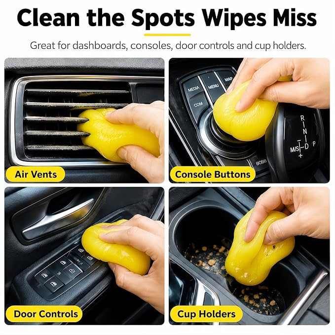 TeSabMi Car Cleaning Gel, Yellow, 160g | Reusable Cleaning Putty, Dust Slime, Air Vents & Dashboard Gaps, Cup Holders & Console Buttons, Vehicle Interior Detailing