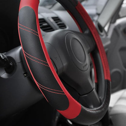 Elantrip Leather Steering Wheel Cover 14 1/2 to 15 inch Universal Padded Soft Grip Breathable for Car Truck SUV Jeep Anti Slip Black and Red