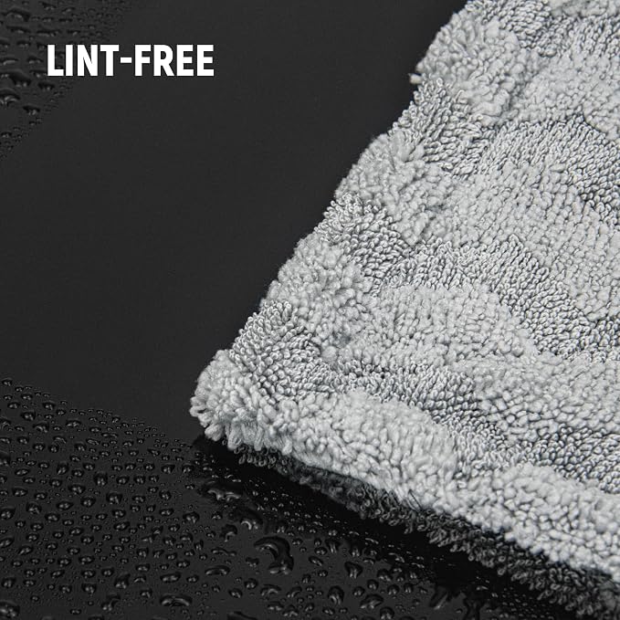 LIVOS 1000GSM Car Drying Towel, 18" x 24" Dual Sided Microfiber Towels for Cars, Ultra Absorbent Lint & Scratch-Free, Edgeless Twisted-Loop, Premium Wash Towel, Wave Silver&Grey