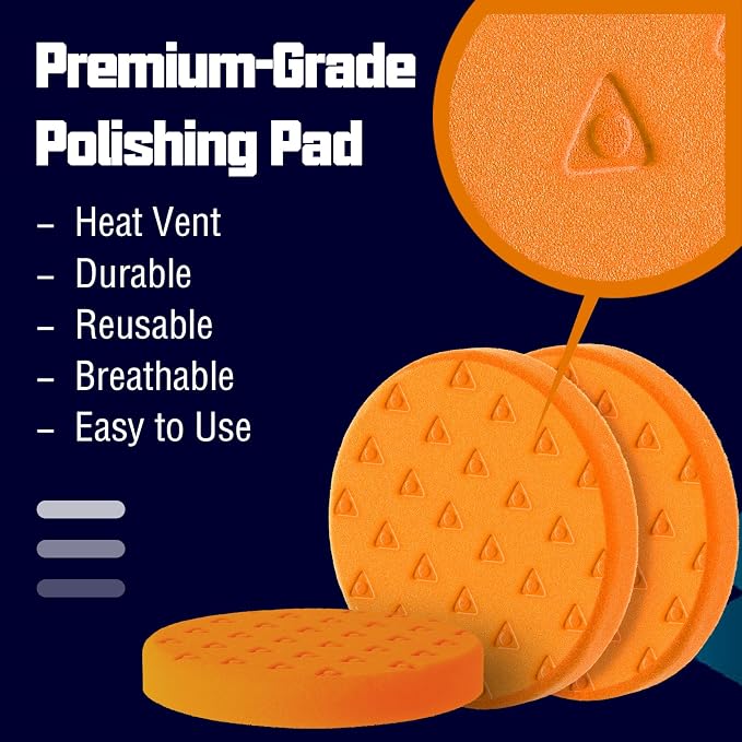 3 Pcs Polishing Pad, Orange Heacy Cut Buffing Pads, 5.5 Inch Face for 5 Inch 125mm Backing Plate Compound Buffing Sponge Pads for Car Buffer Boat Polisher Compounding, Polishing & Waxing