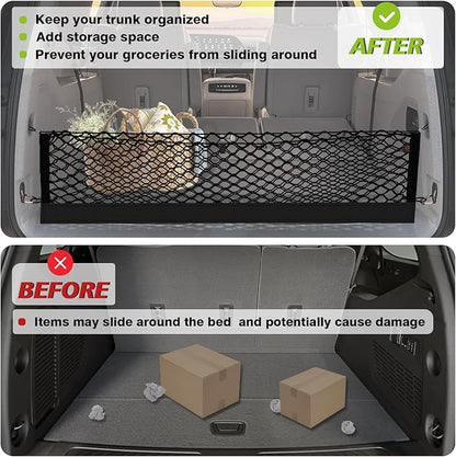 Muslogy Truck Bed Cargo Net Trunk Netting Compatible with 2015-2020 Chevy Suburban | GMC Yukon XL Accessories, Pickup Cargo Organizer SUV Sedan Storage Net w/Heavy Duty Carabiners