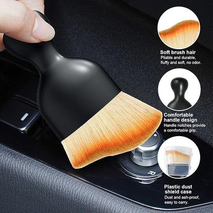 Ziciner Car Detailing Brush, Curved Soft Bristles Auto Removal Dust Collectors, Universal Vehicle Dashboard, Air Conditioner Vents etc Interior Cleaning Tool Accessories (Yellow)