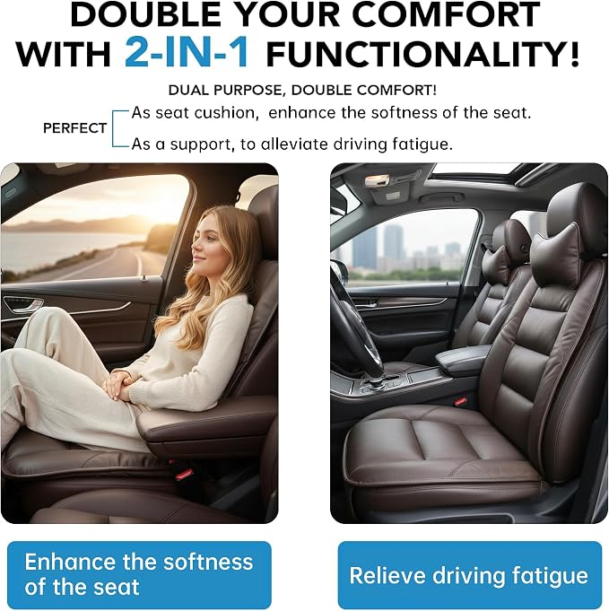 CORRIDOR Genuine Leather Seat Cushion for Car - Handmade - Relieve Hip, Pressure and Sciatica Pain - Ideal for Lower Back Pain - for Office Chair and Car Seat (Coffee Brown, Seat + Backrest)