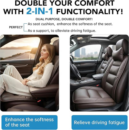 CORRIDOR Genuine Leather Seat Cushion for Car - Handmade - Relieve Hip, Pressure and Sciatica Pain - Ideal for Lower Back Pain - for Office Chair and Car Seat (Coffee Brown, Seat + Backrest)
