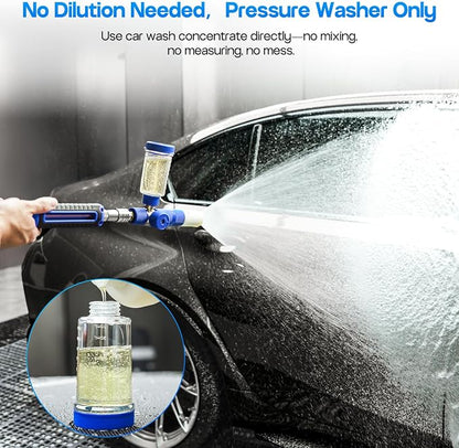 Mini Foam Cannon with 100ml Bottle, No Dilution Needed, Adjustable Foam Concentration, 360° Rotatable Spray Nozzle, Standard 1/4" Brass Connector (Pressure Washer Only)