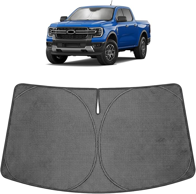 Proadsy Windshield Sun Shade Custom Fit Ford Ranger 2024-2026 Ice Crystal Black Front Window Sunshade UV and Heat Blocker Foldable Visor Keeps Car Cooler for Summer Parking and Daily Use