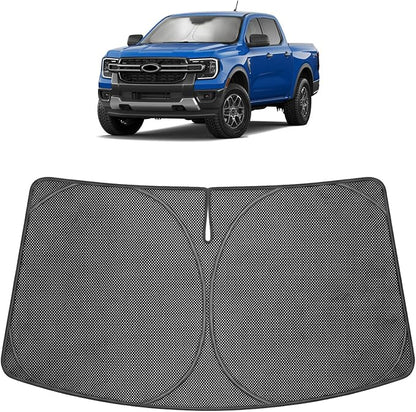 Proadsy Windshield Sun Shade Custom Fit Ford Ranger 2024-2026 Ice Crystal Black Front Window Sunshade UV and Heat Blocker Foldable Visor Keeps Car Cooler for Summer Parking and Daily Use