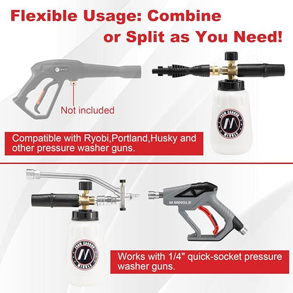 M MINGLE Foam Cannon Dual Connector Accessory for Pressure Washer Kit, Compatible with Portland Husky and Ryobi Pressure Washer, with 5 Nozzle Tips, 1/4 Inch Quick Connector