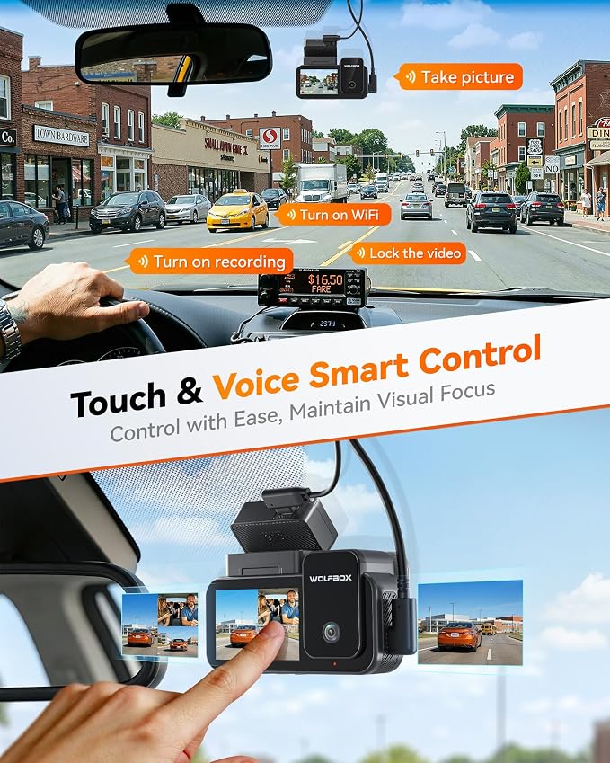 WOLFBOX X5 3 Channel 4K HDR Dash Cam, STARVIS 2 IMX678 8MP Night Vision, 4K+2.5K+1080P Front and Rear Inside Car Camera GPS, Support Voice Control,Touch Screen and 5.8GHz WiFi (Card Not Included)