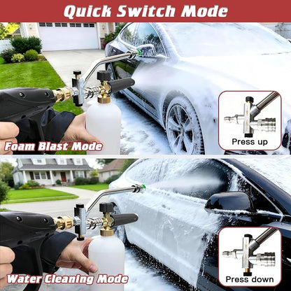 Foam Cannon Kit for Car Wash, Short Pressure Washer Gun with 1L Foam Cannon, Dual Connector Accessory – 1/4" Quick Connect, 5 Nozzle Tips, 3600 PSI, 2.5 GPM