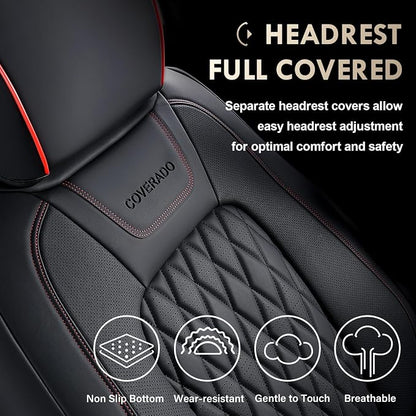 Coverado Leather Car Seat Cover, Custom Fit for Ford F150 Seat Covers, Ford F150 Truck Seat Covers Waterproof Fit for 2015-2026 F150 & 2017-2026 F250 F350 F450 Redline - Front Pair