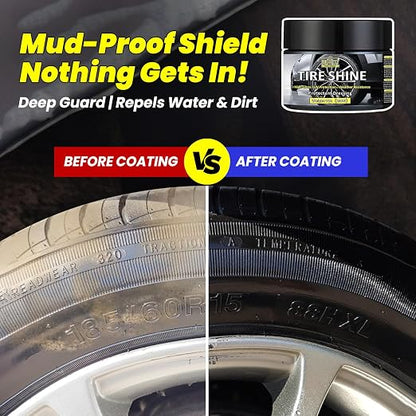 Tire Shine Gel & Wheel Cleaning Wax with Applicator Sponge, Long-Lasting Tire Dressing for Deep Black Wet Gloss Finish, UV Protection for Cars, Trucks, Motorcycles & RVs, 7oz/200g
