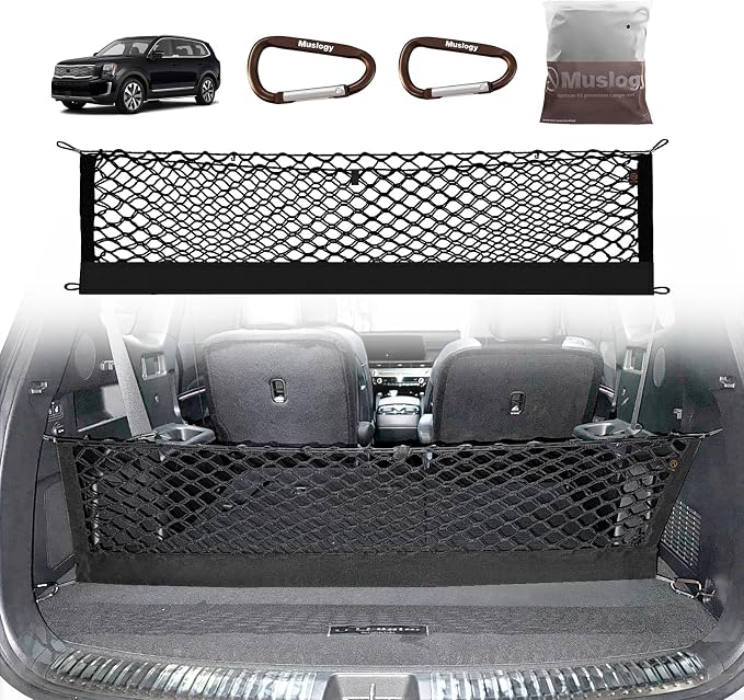 Muslogy Truck Bed Cargo Net Trunk Netting Compatible with Kia Telluride 2026 2020-2025 (V2) Accessories, Pickup Cargo Organizer SUV Sedan Storage Net w/Heavy Duty Carabiners