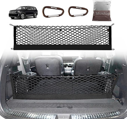 Muslogy Truck Bed Cargo Net Trunk Netting Compatible with Kia Telluride 2026 2020-2025 (V2) Accessories, Pickup Cargo Organizer SUV Sedan Storage Net w/Heavy Duty Carabiners