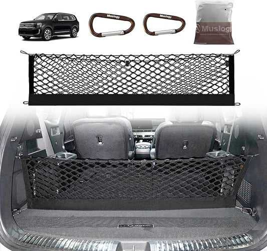 Muslogy Truck Bed Cargo Net Trunk Netting Compatible with Kia Telluride 2026 2020-2025 (V2) Accessories, Pickup Cargo Organizer SUV Sedan Storage Net w/Heavy Duty Carabiners