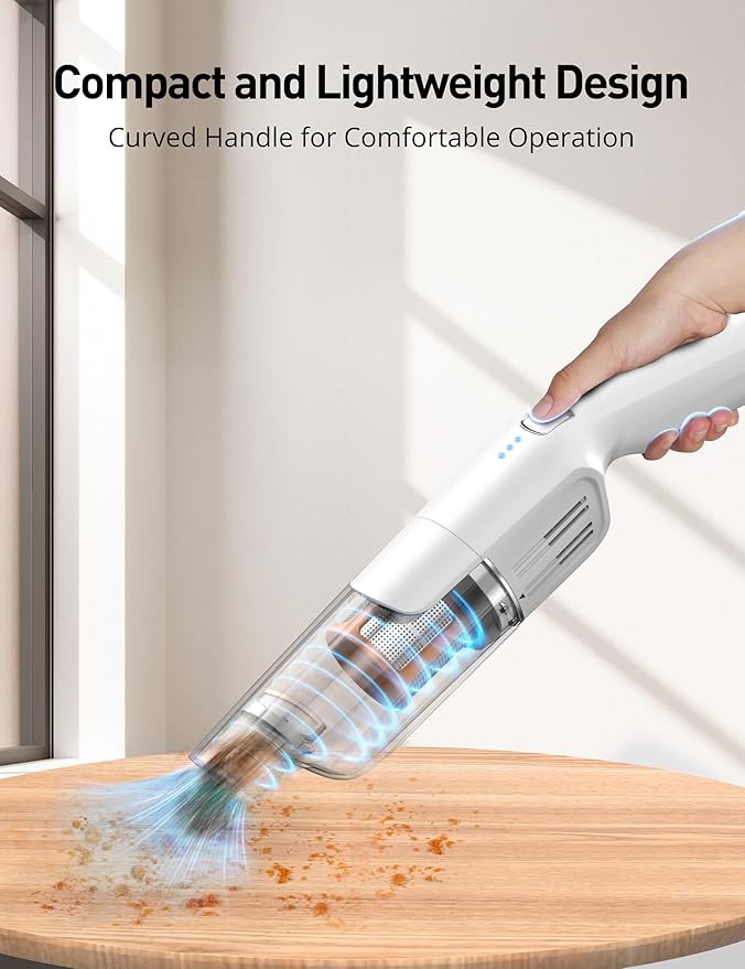 Handheld Vacuum Cordless, 24KPA Powerful Car Vacuum, Rechargeable, Charging Dock, Ergonomic Handle, 2-in-1 Crevice Tool, 1.8lb Portable Vacuum Cleaner with 2-Speed for Car, Home
