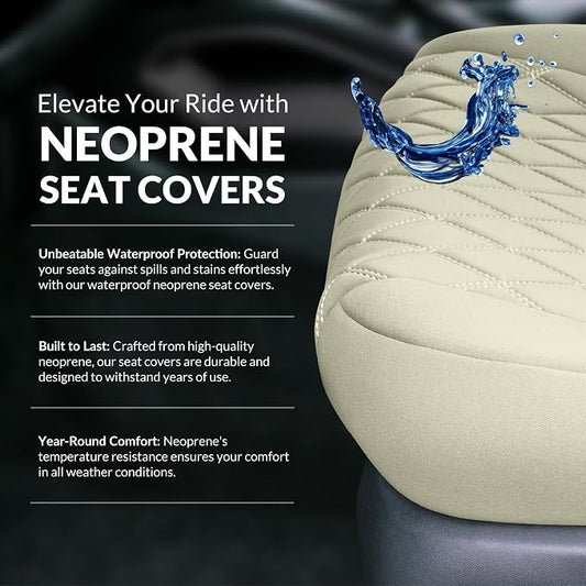 FH Group Custom Fit Car Seat Covers Specifically Made for 2022-2026 Nissan Frontier, Front Set Solid Beige Ultraflex Neoprene Waterproof Automotive Seat Covers for Pickup Truck, Nissan Accessories