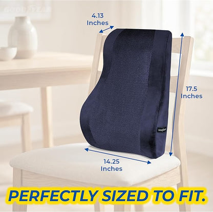 Ergonomic Lumbar Support Pillow for Office Chair and Car Seat - Memory Foam Back Support Lumbar Pillow, Premium Cushion Chair Support for Lower Back Pain Relief and Versatile Use - Black (Blue)