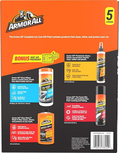 Armor All Car Wash and Car Cleaner Kit by Armor All, Includes Glass Wipes, Car Wash & Wax Concentrate, Protectant Spray and Tire Foam