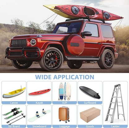 WOOWAVE Folding Kayak Soft Roof Rack Pads Universal Kayak Carrier Car Rack with 4 Tie Down Straps, 2 Tie Down Rope, 4 Carabiner, 2 Quick Loop Strap and Storage Bag for Canoe/Surfboard/Paddleboard/SUP