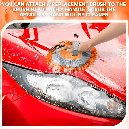 Layhit 5 Pcs Car Wash Mitt Set, Brush Not Included, Microfiber Mitt Cleaning Car Truck Washing Tools Kit RV Pickup Chenille Scratch Replacement (Orange)