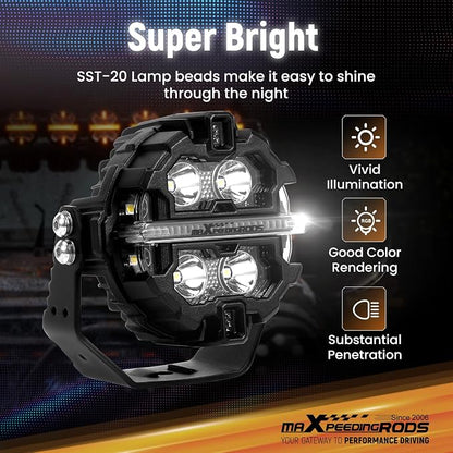 maXpeedingrods 3.5 Inch LED Off Road Lights 160W 19,200LM, Round Fog Lights with 7 RGB Colors, Side Shooter Light 270°Wide Range, LED Light Bar for SUV, Pickup, ATV, UTV, Truck, Motorcycle
