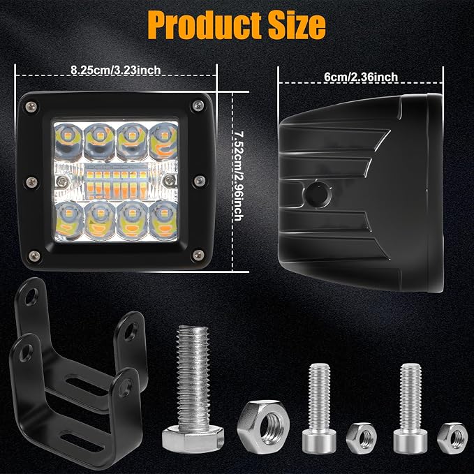 4 Inch LED Driving Pods, 120W Amber Spot Flood Combo Triple Row Off Road Light Bar with Wiring Harness, 6 Modes Dual Color Amber White Auxiliary Flashing Fog Light for Trucks SUV ATV UTV Jeep Boat