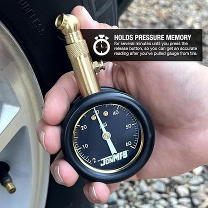 Tire Pressure Gauge for Cars and Trucks. 0-60 PSI Calibrated to ANSI B.40.1 Accuracy. Large 2 Inch Easy to Read Gauge and 360 Degree Rotation for Easy Connection., 200-60R
