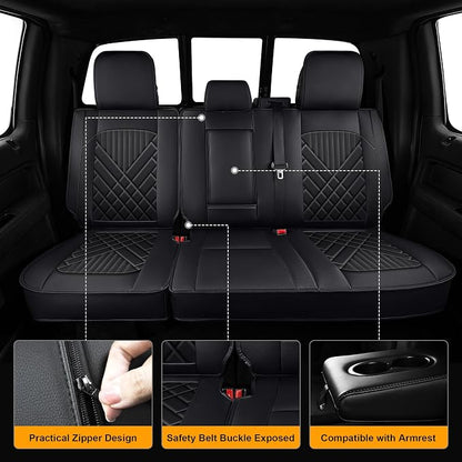 IKABEVEM for Ford F150 2009-2024 2025 2026 Seat Covers F250 F350 F450 2017-2025 2026 Seat Cushion Cover with Faux Leather(Full Set, Black)